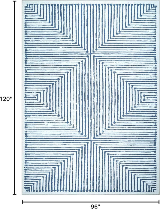Bloom Rugs Washable Non-Slip 8' x 10' Rug - Blue/Ivory Striped Area Rug for Living Room, Bedroom, Dining Room, and Kitchen - Exact Size: 8' x 10'