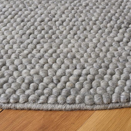 SAFAVIEH Natura Collection Area Rug - 4' Round, Silver, Handmade Wool Blend, Textured Design, Ideal for Living Room, Bedroom, Dining Space (NAT620C)