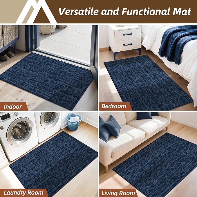 COSY HOMEER-Door-Mat Dirt Trapper Entryway Rugs 24"x36" Non Slip Washable Entrance Mats Absorbent Welcome Mat Low Profile Dog Door Mats for Front Back Doomats and Wet Shoes,Navy Blue