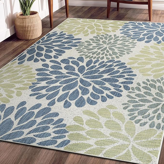 Beverly Rug Outdoor Rug 6x9 Modern Exotic Tropical Leaf Area Rugs for Indoor and Outdoor Patio Deck Porch Garden Water Resistant Washable Outside Carpet (6 x 9 Olive)