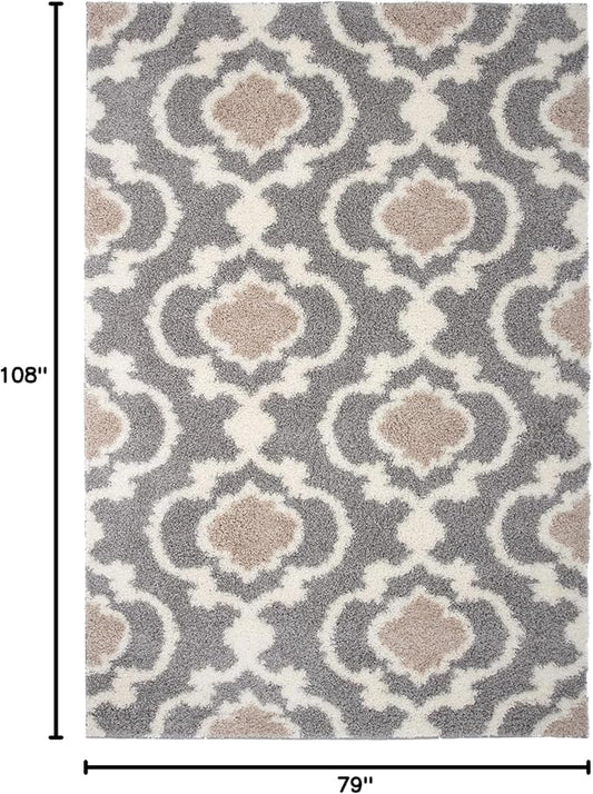 Rugshop Cozy Moroccan Trellis Indoor Shag Area Rug 6'6"X 9' Gray/Cream