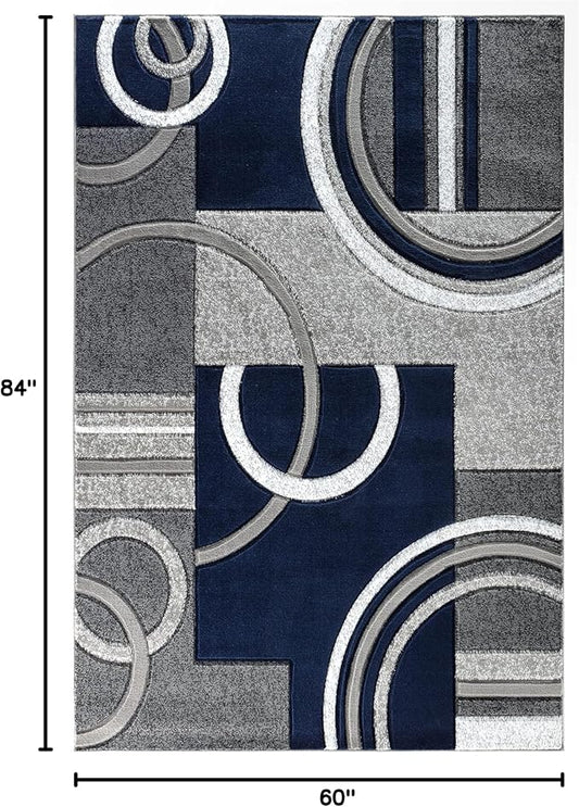 GLORY RUGS Area Rug Modern Soft Hand Carved Contemporary Floor Carpet with Premium Fluffy Texture for Indoor Living Dining Room and Bedroom Area (5x7, Navy)