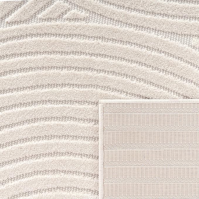 Paco Home Modern Area Rug with Raised Curved Line Pattern – Minimalist Design in Cream, Size: 2'8" x 4'11"
