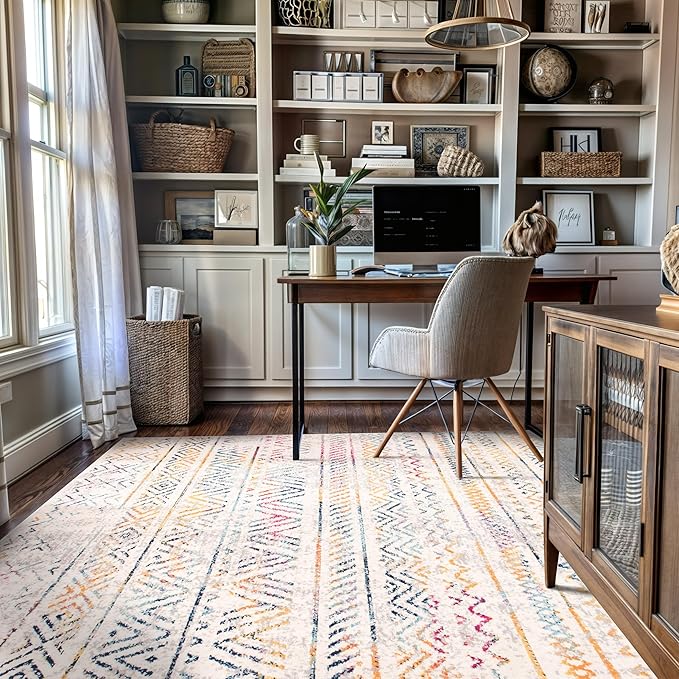 Rugshop Geometric Boho Area Rug – Multi Tribal Pattern, Perfect for Living Room, Bedroom, Dining Room, 5x7