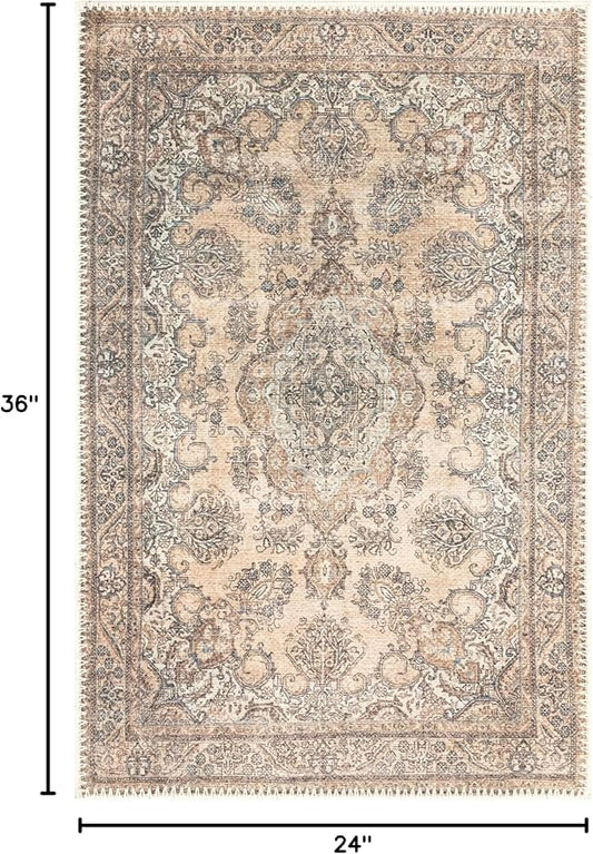 Keen Home Design 2x3 Rug - Machine Washable Entry Rug with Non-Slip Backing, Ideal for Enteryway, Kitchen, Bathroom, Laundry Room - Vintage, Easy Clean, Durable, Low Pile - (2' x 3')
