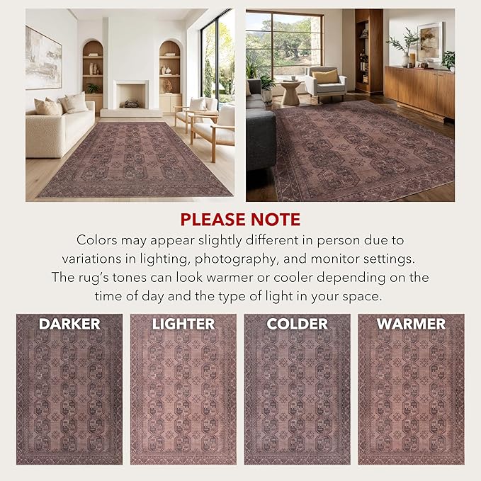 Kuden 2'6"x7' Runner Rug, Machine Washable Area Rug with Non-Slip Backing, Vintage Style, Soft, Easy Clean, Low Pile Rug for Hallway, Entryway, Kitchen, Bedroom