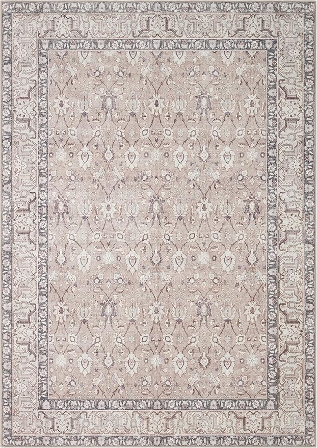 Kuden 10x14 Large Area Rug, Machine Washable Area Rug with Non-Slip Backing, Vintage Style, Soft, Easy Clean, Low Pile Rug for Living Room, Bedroom, Dining Room