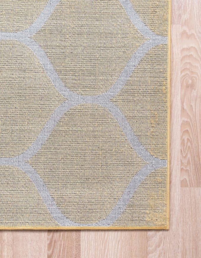 Rugs.com Lattice Frieze Collection Rug – 8' Square Yellow Medium Rug Perfect for Living Rooms, Kitchens, Entryways