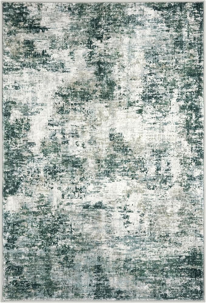 Modern Abstract Entryway Rug Indoor 2x3 Washable Non-Slip Soft Grey Green Colorful Small Area Rug Kitchen Mat Thin Print Faux Wool Floor Carpet for Entrance Bedroom Office