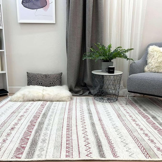 Alfa Rich 3x10 Mauve Off White Washable Area Rugs for Living Room Hallway Kitchen Decor Runner Rug