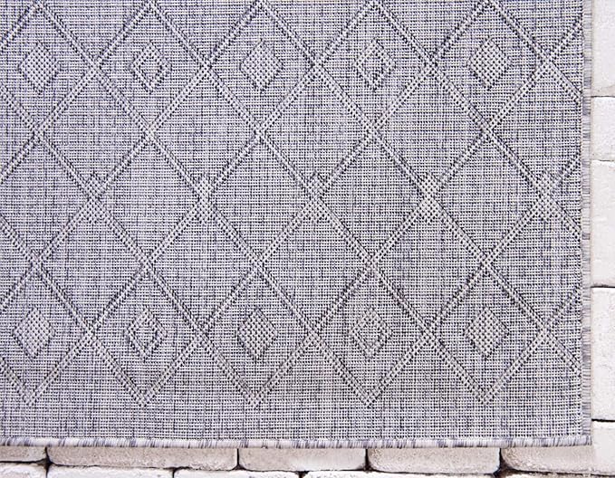 Unique Loom Outdoor Trellis Collection Area Rug - Tribal Trellis (9' x 12' Rectangle, Gray/ Black)