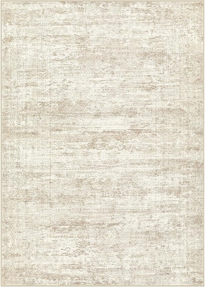 6x9 Area Rug Living Room Rugs - Washable Neutral Modern Abstract Soft Thin Rug Indoor Floor No Slip Rug Carpet for Bedroom Under Dining Table Home Office Decor - Beige/Brown