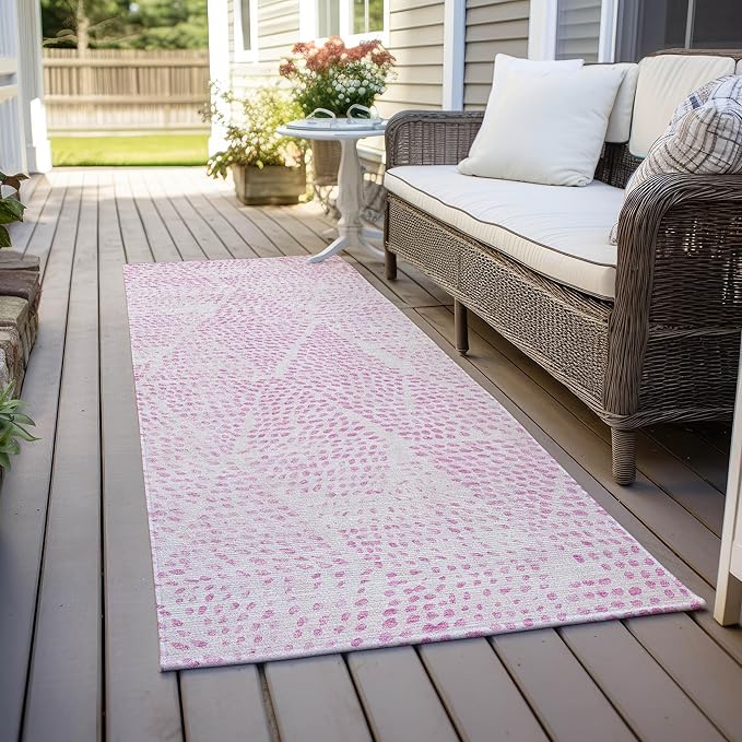 Addison Rugs Chantille ACN591 Pink 2'3" x 7'6" Indoor Outdoor Hallway Runner Rug, Stain Resistant Washable Kitchen Area Carpet for Bathroom, Laundry and Bedroom Rug