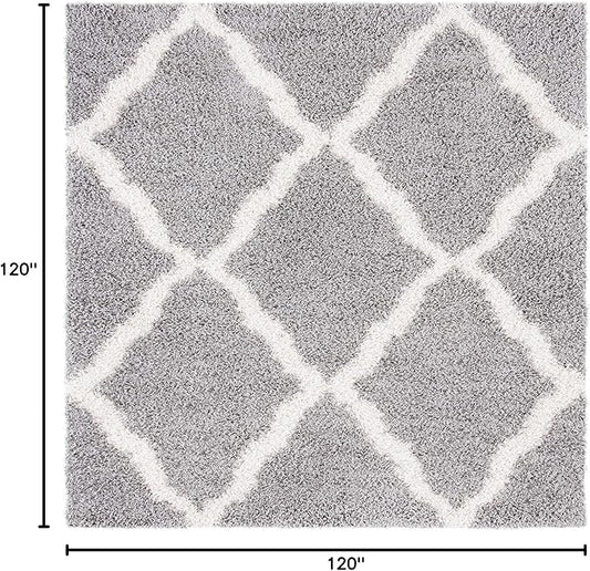 SAFAVIEH Dallas Shag Collection Area Rug - 10' Square, Grey & Ivory, Trellis Design, Non-Shedding & Easy Care, 1.5-inch Thick Ideal for High Traffic Areas in Living Room, Bedroom (SGD257G)