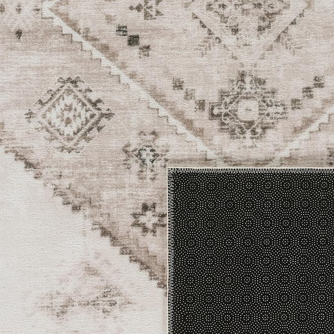 Paco Home Oriental Area Rug with Faded Vintage Look in Beige, Size: 5'3" x 7'3"