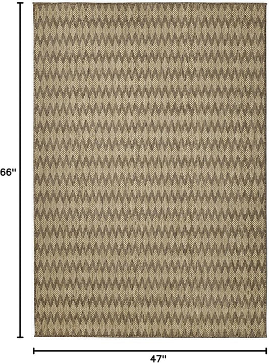 FH Home Flat Woven Outdoor Rug - Waterproof, Easy to Clean, Stain Resistant - Premium Polypropylene Yarn - Geometric - Patio, Deck, Porch, Balcony, Laundry Room - Giza - Sand - 3ft 11 in x 5ft 6in