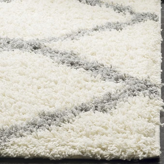 SAFAVIEH Dallas Shag Collection Accent Rug - 4' x 6', Ivory & Grey, Trellis Design, Non-Shedding & Easy Care, 1.5-inch Thick Ideal for High Traffic Areas in Entryway, Living Room, Bedroom (SGD257F)