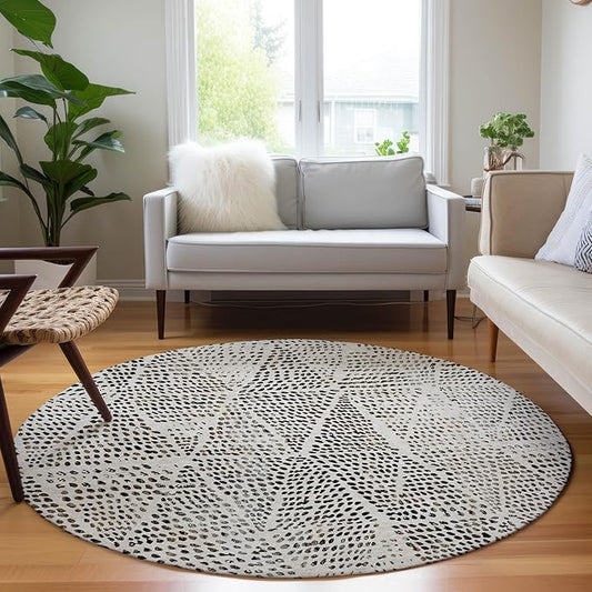 Addison Rugs Chantille ACN591 Ivory 8' x 8' Indoor Outdoor Round Rug, Easy Clean, Machine Washable, Non Shedding, Bedroom, Living Room, Dining Room, Kitchen, Patio Rug