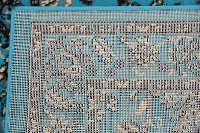Unique Loom Sialk Hill Collection Area Rug - Washington (2' 7" x 10' Runner Turquoise/Black)