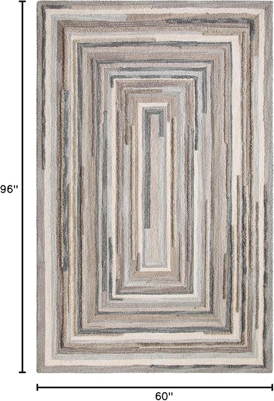 Company C Concentric Squares Wool Area Rug 5' X 8' Gray Striped