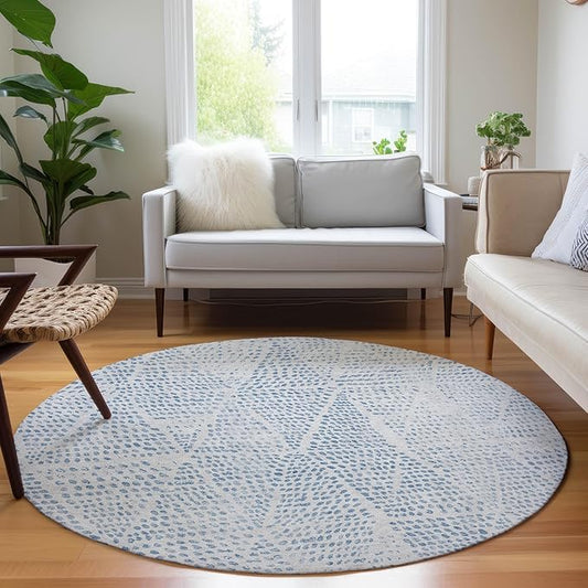 Addison Rugs Chantille ACN591 Denim 8' x 8' Indoor Outdoor Round Rug, Easy Clean, Machine Washable, Non Shedding, Bedroom, Living Room, Dining Room, Kitchen, Patio Rug