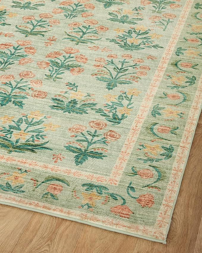Loloi Rifle Paper Co. Eden Collection EDE-01 Mughal Rose Moss 2'-0" x 5'-0" Accent Rug feat. CloudPile™