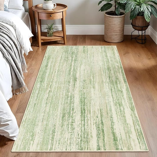 MUJOO 3x5 Rug Washable,Entryway Rug Small Area Rugs for Bedroom Living Room Kitchen Bathroom,Modern Abstract Non Slip Carpet,Indoor Entry Mat,Low Pile Throw Rug Accent Green