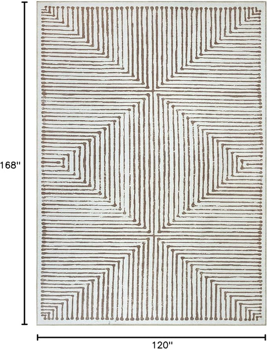Bloom Rugs Washable Non-Slip 10x14 Rug - Brown Striped Area Rug for Living Room, Bedroom, Dining Room, and Kitchen - Exact Size: 10' x 14'