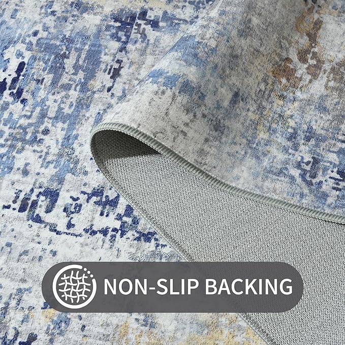 Ompaa Living Room Rug 5x8 Ultramarine Area Rug Machine Washable Boho Rug Non Slip Abstract Vintage Indoor Large Rugs for Bedroom, Classroom, College Dorm, Farmhouse, Dining Room, Kids Playroom