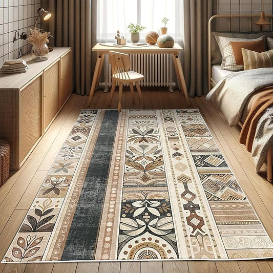 Ambesonne Southwestern Decorative Rug, Geometric Designs with Botanical Forms in Earthy Ethnic Color Palette, Quality Carpet for Bedroom Dorm and Living Room, 2' 2" x 3' 7", Black Brown Grey