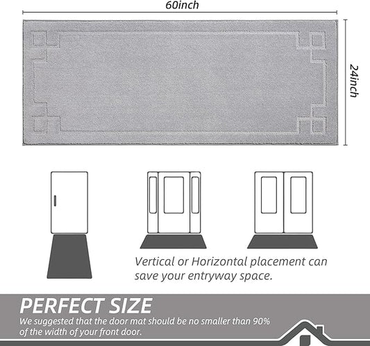 BEQHAUSE Door Mat 24" x 60", Non-Slip Door Mats Indoor Entryway Rugs Washable Low-Profile Absorbent and Stain Resist Floor Mats, Dog Door Mat for Front Back Door, Muddy Wet Shoes & Paws, Light Grey