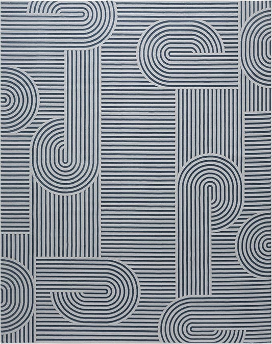 Annabel Modern Geometric Area Rug for Living Room, 8x10 Contemporary Arched Linear Large Gray Rug, High-Low Pile Stain Resistant Carpet for Bedroom, Dining Room or Kitchen (8' x 10', Gray)