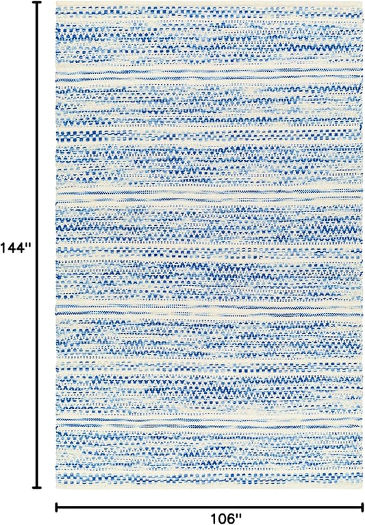 Mark&Day Wool Rugs, 9x12 Marie Global Dark Blue Area Rug, Blue Beige Carpet for Living Room, Bedroom or Kitchen (8'10" x 12')