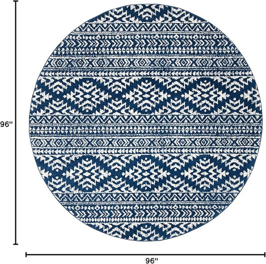 SAFAVIEH Tulum Collection Area Rug - 8' Round, Navy & Ivory, Moroccan Boho Tribal Design, Non-Shedding & Easy to Clean, Ideal for Living Room, Bedroom, Dining Space (TUL272N)