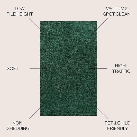 JONATHAN Y Haze Solid Low-Pile Emerald Indoor Area Rug 4x6, Coastal,Bohemian,Minimalist,Classic, Easy-Cleaning for Living Room,Bedroom,Kitchen,Pet Friendly,Non-Shedding (SEU100L-4)