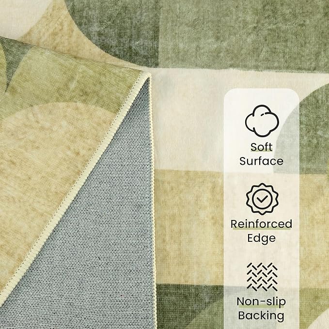 5x7 Area Rugs Green Washable Rug for Living Room Bedroom,Large Modern Geometric Non Slip Carpet for Dining Room Farmhouse Office
