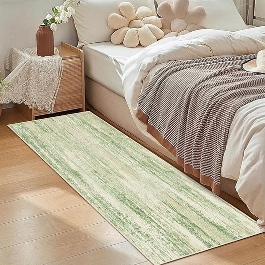MUJOO Washable Runner Rug 2x6,Modern Abstract Area Rugs for Hallways Kitchen Bedroom Entryway Bathroom Laundry,Non Slip Carpet Long Mat Indoor,Low Pile Throw Rug Accent Neutral Green