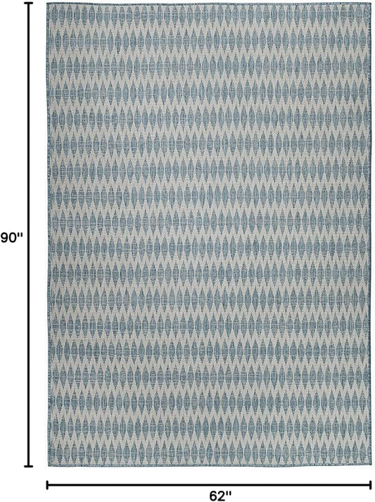 FH Home Flat Woven Outdoor Rug - Waterproof, Easy to Clean, Stain Resistant - Premium Polypropylene Yarn - Geometric - Patio, Porch, Deck, Balcony - Giza - Aqua - 5ft 2in x 7ft 6in