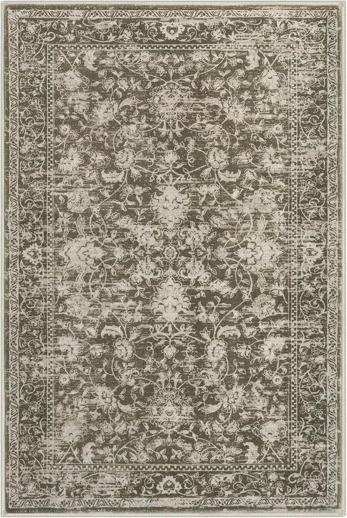 KILOCOCO Moroccan Small Area Rug 2x3 Entryway Rugs Printed Vintage Floral Washable Rug Non-Slip Kitchen Rug Indoor Door Mat, Accent Throw Small Rugs for Laundry Room Bedroom Entrance, Taupe/Green