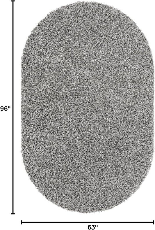 Unique Loom Davos Shag Collection Area Rug - Solid (5' 3" x 8' Oval, Sterling)