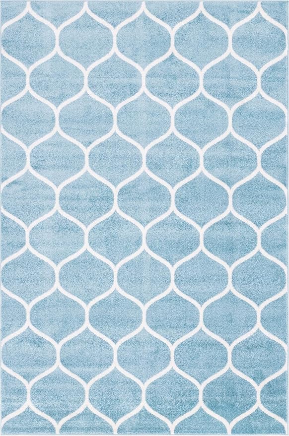 Rugs.com Lattice Frieze Collection Rug – 6' x 9' Light Blue Medium Rug Perfect for Living Rooms, Large Dining Rooms, Open Floorplans