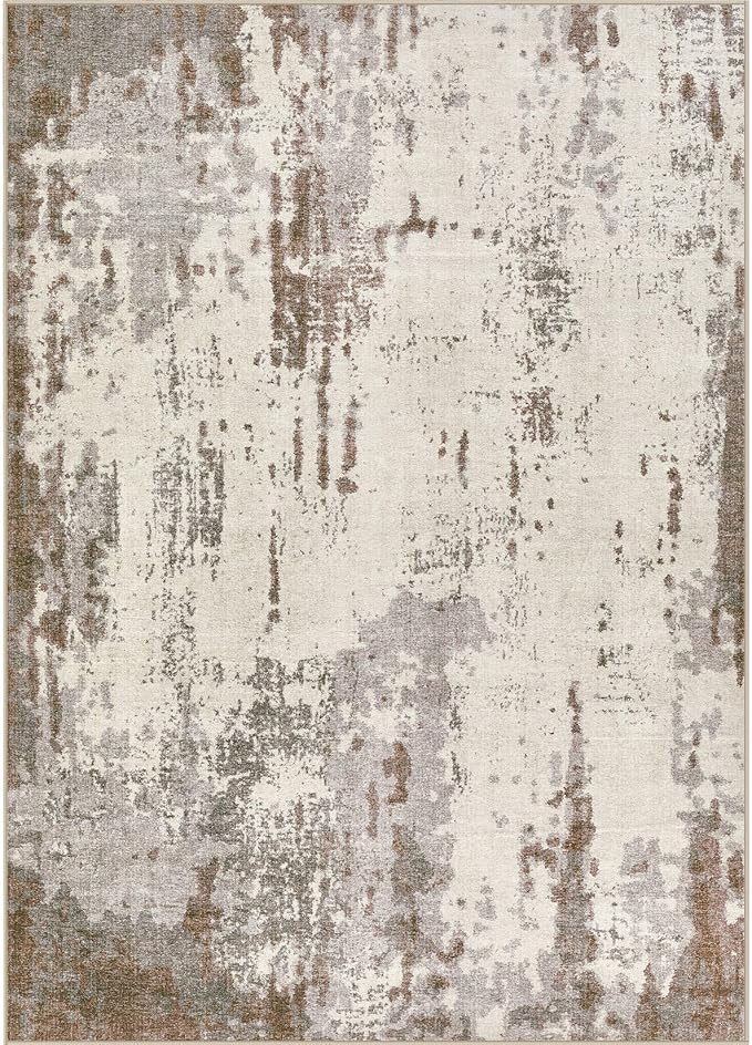 5x7 Area Rug Living Room Rugs - Washable Neutral Modern Abstract Soft Thin Rug Indoor Floor No Slip Rug Carpet for Bedroom Under Dining Table Home Office Decor - Brown/Grey/Beige