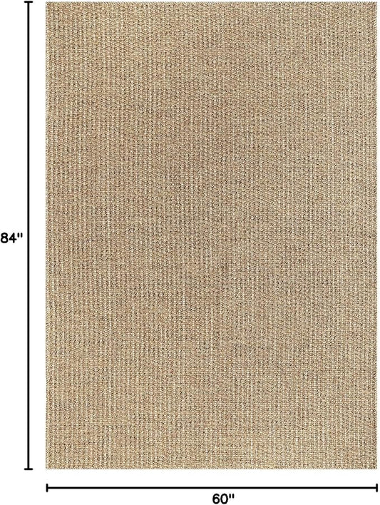 Easy Jute Rugs 5x7 Natural Color Living Room Indoor Outdoor Area Rug for Farmhouse Patio and Kitchen Rug High Traffic Washable Easy to Clean Solid Boho Woven Design Outside Carpet (5 x 7)