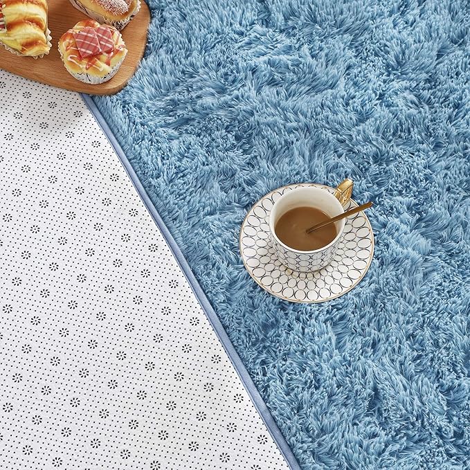 Beglad Fluffy Large Area Rugs 6x9 Feet, Modern Minimalist Style Shag Fuzzy Rugs, Non-Slip Indoor Carpet Soft Rugs for Kids Room, Bedroom & Living Room, Cobalt Blue