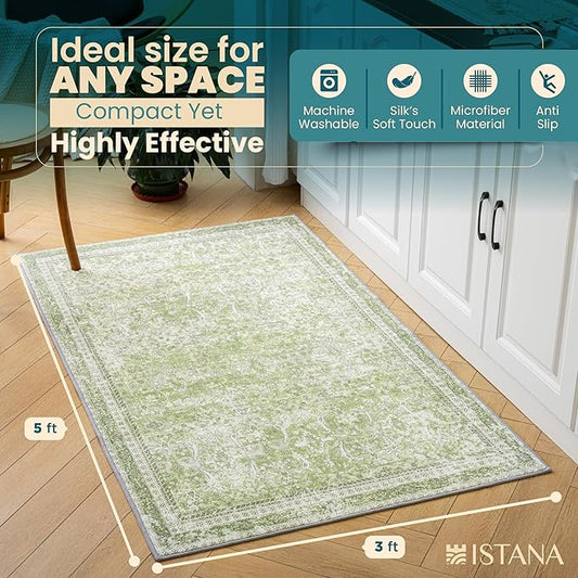 Istana 3x5 Area Rug - Light Green Modern Rugs for Living Room 3x5 - Foldable Rugs for Bedroom/Living Room Rug - Stain Resistant Washable Rug - Eco-Friendly Small Area Rugs