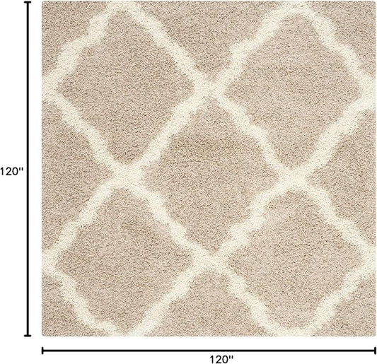 SAFAVIEH Dallas Shag Collection Area Rug - 10' Square, Beige & Ivory, Trellis Design, Non-Shedding & Easy Care, 1.5-inch Thick Ideal for High Traffic Areas in Living Room, Bedroom (SGD257D)