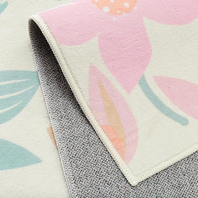 Floral Runner Rug 2x10 Washable Hallway Pink Bedroom Non Slip Cute Long Kitchen Carpet Botanical Indoor Soft Accent Rug for Bathroom Dining Laundry Living Room