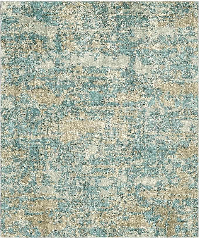WITSHOCK Living Room Area Rugs 10x12:Modern Abstract Machine Washable Large Rug for Bedroom Dining Room Non-Slip Stain Resistant Home Office Decor,Teal Brown