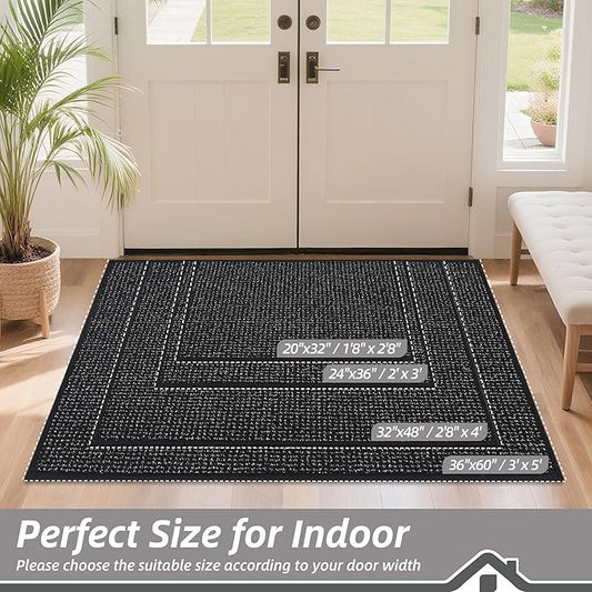 BEQHAUSE Dirt Trapper Door Mat 20" x 32", Non-Slip Washable Doormats Entrance Mat, Dirt Resistant and Absorbent Welcome Mat, Low Profile Floor Mats for Front Back Door and Entryway, Black