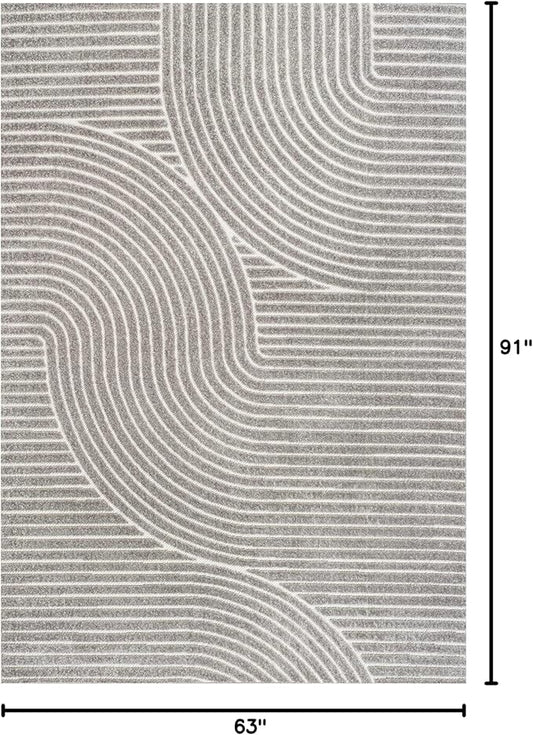 JONATHAN Y Hallie High-Low Curve Gray/Ivory Indoor/Outdoor Area Rug, 5x8, Minimalist, Pet Friendly, Non-Shedding, Stain Resistant, Hose-Washable for Backyard, Patio, Porch (SCN100A-5)